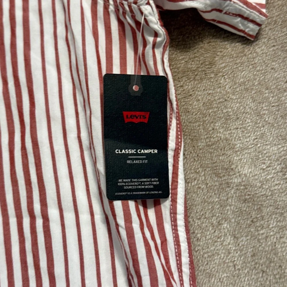 Levis Classic Camper Relaxed Fit Shirt Mens Large Red White Striped NWT viscose
